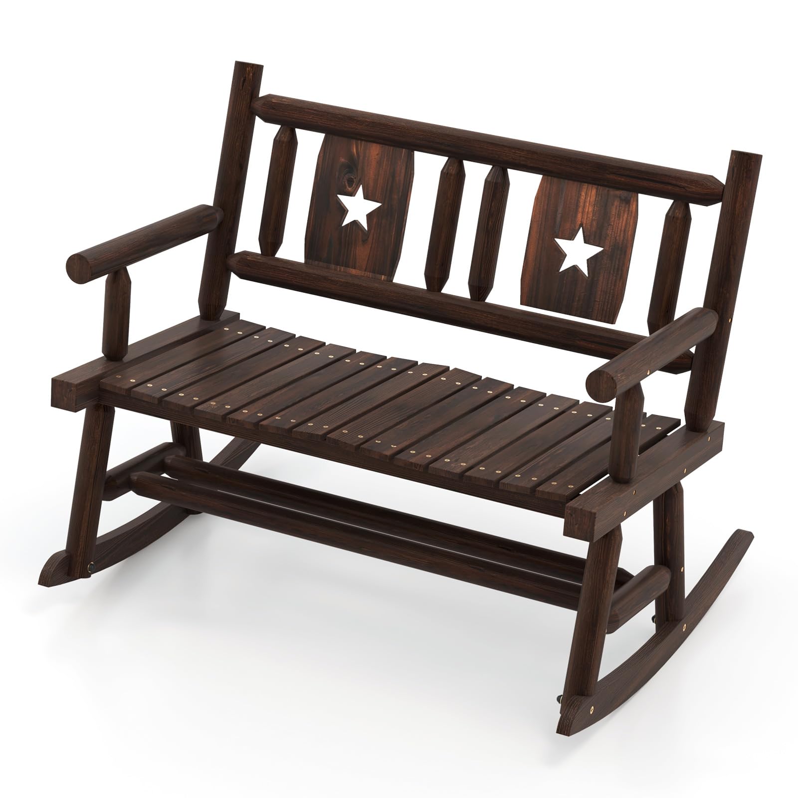 Standing Rocking Bench Tangkula Patio Rocking Bench, Carbonized Wood Double Rocker Chair with ...