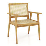 Tangkula Outdoor Wood Chair, Teak Wood Armchair with Rattan Seat & Back