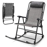 Outdoor Folding Rocking Chair, No Assembly Required, Foldable Rocker Recliner with Headrest