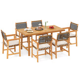 Tangkula 7 Piece Patio Dining Set 63” Outdoor Rectangular Acacia Wood Table & 6 Armchairs