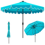 Tangkula 10FT Solar LED Patio Umbrella 2-Tiers Scalloped Outdoor Table Market Umbrella