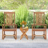 Tangkula Patio Wood Bistro Set, Outdoor 2pcs Rocking Chair & Folding Square Table Set with Slatted Seat & Tabletop