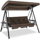 Tangkula 3 Person Porch Swing, 2-in-1 Convertible Patio Swing Bed with Adjustable Canopy, 2 Cup Holder Table