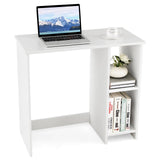Tangkula Small White Desk with Shelves, Compact Small Desk for Small Space