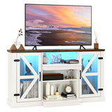 Tangkula Farmhouse TV Stand for TV up to 65 Inch, 58”L Tall Media Entertainment Center with 20 Color Led Lights