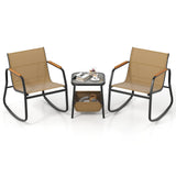 Tangkula 3 Piece Rocking Bistro Set Outdoor with Storage Basket