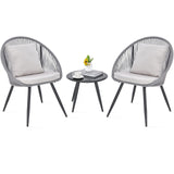 Tangkula 3 Piece Patio Furniture Set, Balcony Chair Set with Seat & Back Cushions, Tempered Glass Tabletop (Gray)