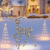 Tangkula 4.6 FT Christmas 3D Lighted Reindeer, Pre-Lit Rattan Buck with Large Antlers & 170 LED Lights