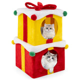 Tangkula 2 Gift Box Shaped Cute Christmas Cat House with Bow