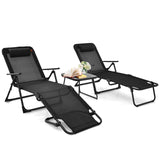 Tangkula 3-Piece Folding Outdoor Chaise Lounge Chair Set, 2 Recliner Chairs & 1 Patio Bistro Table