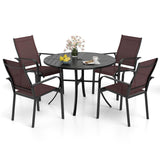 Tangkula 5 Pieces Patio Dining Set Outdoor Round Table and Stackable Chairs with Umbrella Hole