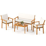 Tangkula Outdoor Acacia Wood Cuhioned Conversation Set with Coffee Table