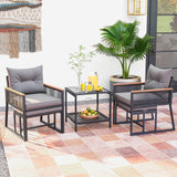 Tangkula 5 Piece Outdoor Conversation Set, Rattan Armchairs w/ Side Table & Ottomans
