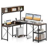 Tangkula L-Shaped Computer Desk with Power Outlets