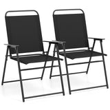 Tangkula Patio Folding Dining Chairs Set of 2, Space-Saving Outdoor Sling Chairs with Armrest & Backrest