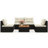 Tangkula 5 Piece Rattan Sofa Set, Patiojoy Outdoor Wicker Furniture Set with Seat & Back Cushions