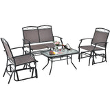 Tangkula Patio Glider Conversation Set, Outdoor Gliding Loveseat w/Tempered Glass Coffee Table
