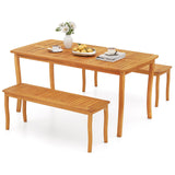 Tangkula 63 Inch Outdoor Acacia Rectangular Table with 1.97” Umbrella Hole and Benches Set