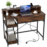 Tangkula Small Computer Desk with Power Outlets