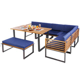 Tangkula 8 Piece Patio Dining Set, Acacia Wood Conversation Sofa Set