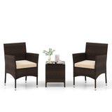 Tangkula 3 Pieces Patio Rattan Furniture Set, Outdoor Conversation Set with PE Wicker Armchairs