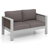 Tangkula Patio Aluminum Loveseat Sofa, Outdoor Furniture Set with Thick Back & Seat Cushions (Gray)