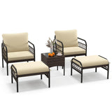 Tangkula 5 Piece Patio Conversation Set, Outdoor Wicker Chair Set w/Ottomans & Coffee Table