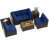 Tangkula 4 Pieces Patio Furniture Set with 32” Fire Pit Table and Propane Tank Cover