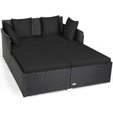 Outdoor Rattan Daybed, Sunbed Wicker Furniture w/Spacious Seat