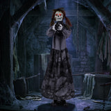 Tangkula 4 FT Halloween Animatronic Standing Skeleton Gril with Pop Up Head