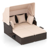 Tangkula Patio Rattan Daybed with Retractable Canopy