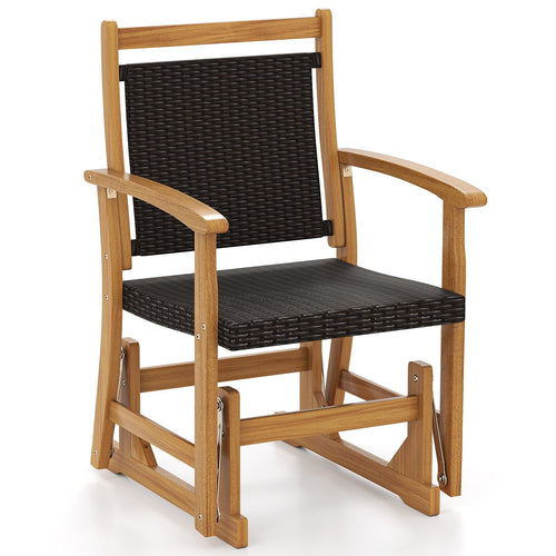 Tangkula Patio Rattan Glider Chair with Acacia Wood Frame & Wicker Seat Back