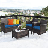 Tangkula 4-PCS or 8-PCS Patio Rattan Conversation Set, Outdoor Wicker Furniture Set with Tempered Glass Coffee Table &Thick Cushion