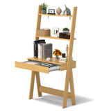 Tangkula Ladder Desk with Countertop & Drawer, Freestanding 2-Tier Ladder Shelf Desk