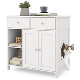 Tangkula 31.5 Inch Enclosed Cat Box Cabinet with 2 Storage Drawers Double Doors & 2 Open Shelves