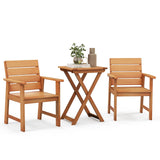 Tangkula Outdoor Wood Bistro Set, 2 Hardwood Chairs & Folding Bistro Table Set, Slatted Seat & Tabletop