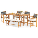 Tangkula 6 Piece Patio Dining Set 63” Outdoor Acacia Wood Table & Bench & 4 Cushioned Armchairs