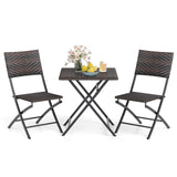 Tangkula 3 Piece Portable Foldable Dining Table and Wicker Chairs with Metal Frame