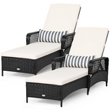 Patio Wicker Chaise Lounge Chair, Outdoor Rattan Reclining Chaise w/ 6-Gear Adjustable Backrest