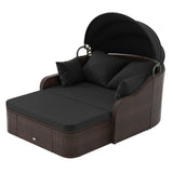 Tangkula PE Rattan Patio Daybed with Retractable Canopy