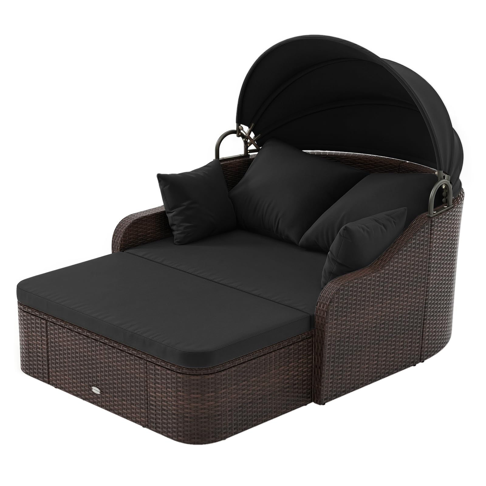 Tangkula PE Rattan Patio Daybed with Retractable Canopy