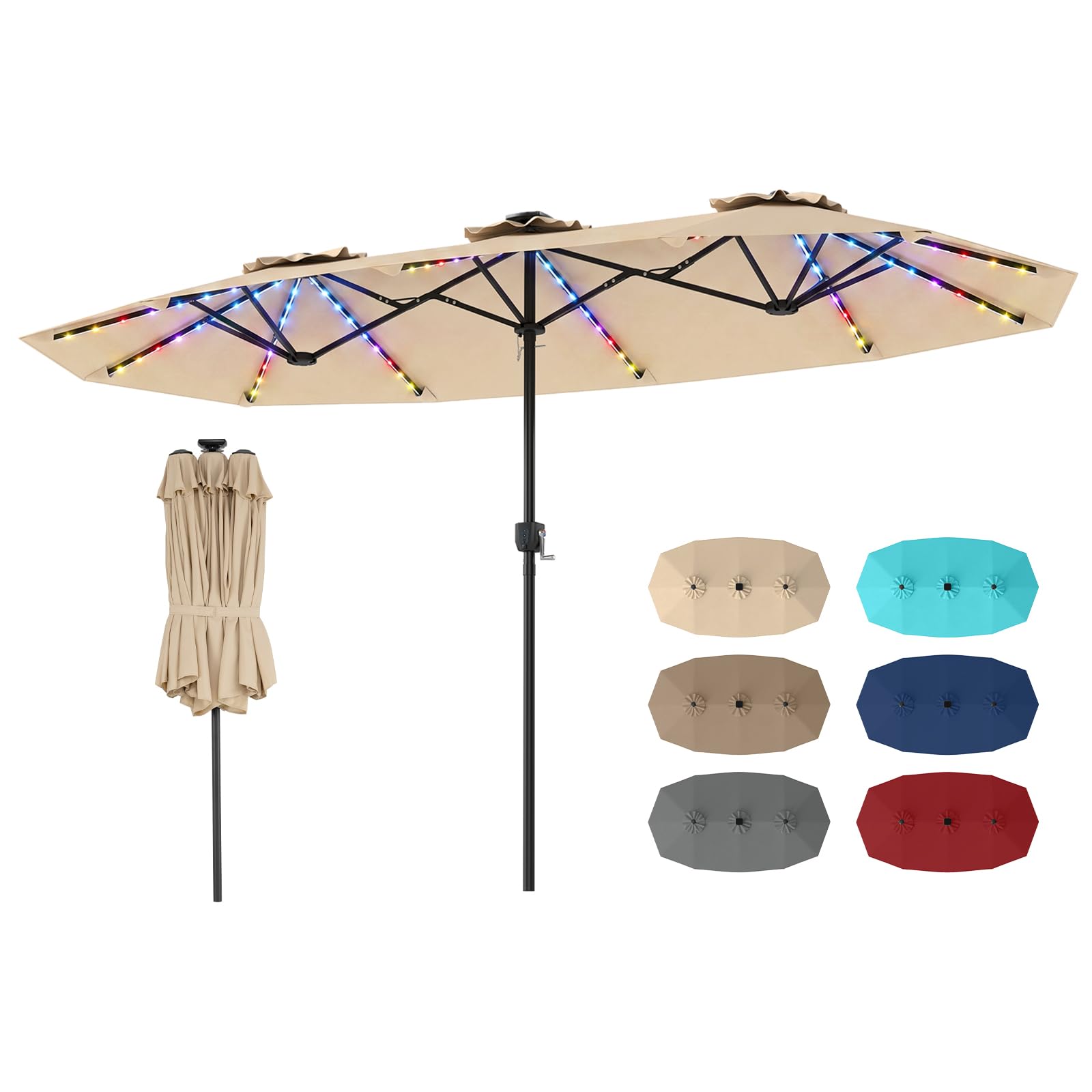 Tangkula 13 Ft Double-Sided Extra Large Outdoor Market Table Umbrella with 108 Multi-Colored Flowing LED Lights