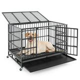 Tangkula Heavy-Duty Metal Dog Crate, Foldable Dog Kennel Crate with Lockable Wheels & Doors for Medium & Large Dogs