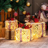 Tangkula Set of 3 Lighted Box Pre-lit Present Boxes with 100 Warm White Lights