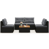 Tangkula 5 Piece Rattan Sofa Set, Patiojoy Outdoor Wicker Furniture Set with Seat & Back Cushions