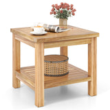 Tangkula Teak Wood Side Table with Storage