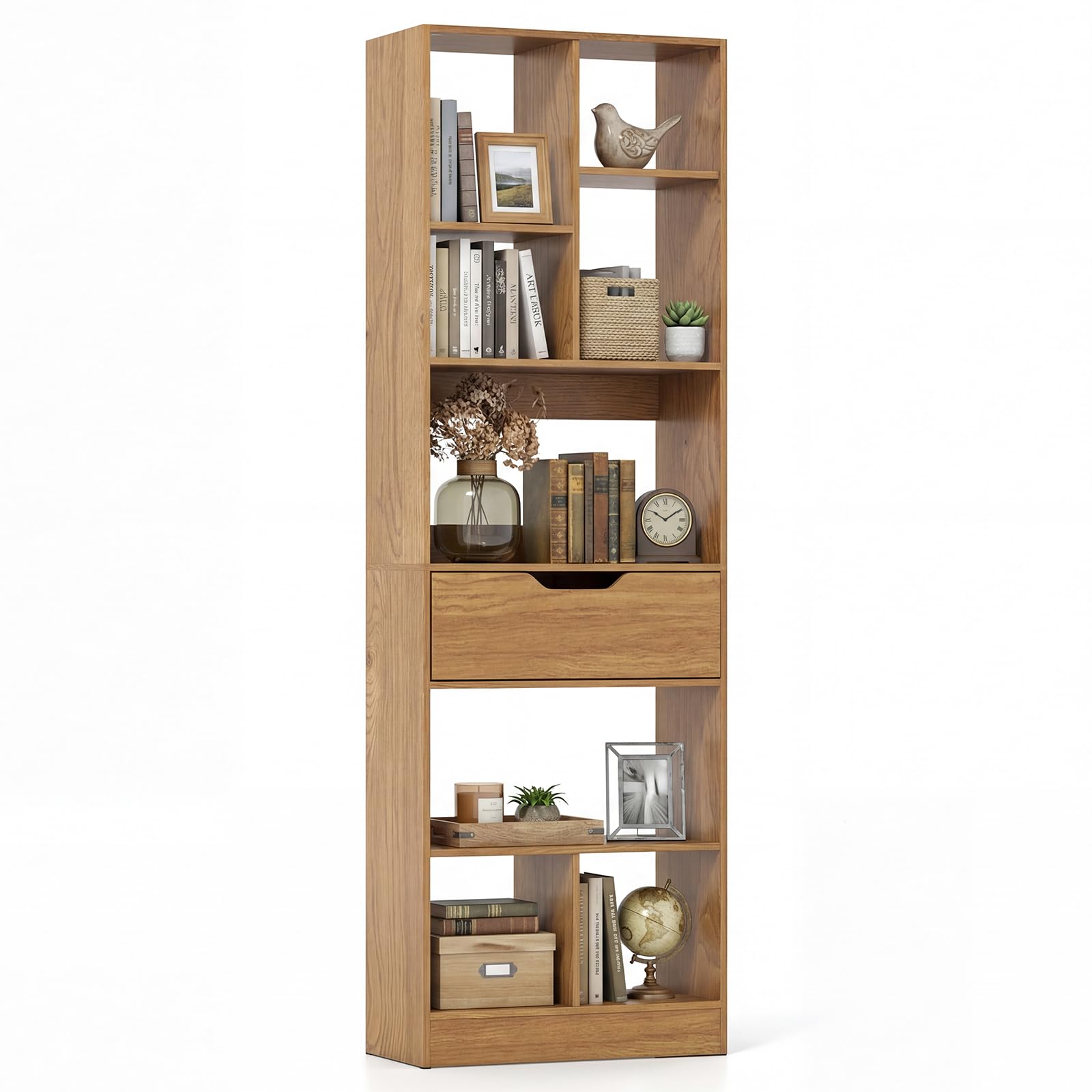Tangkula 61” Tall Open Bookcase with Drawer(1/2)