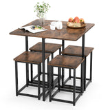 Tangkula Compact 5-Piece Dining Table Set for 4, Small Kitchen Table Set with Square Stools and Metal Frame