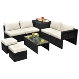 8-Piece Patio Furniture Set with Cover, 2 Ottomans, 2 Armless Sofas & Corner Sofas