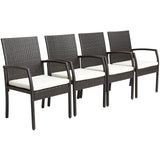 Tangkula Patio Wicker Dining Chair Set of 2, Outdoor PE Rattan Armchairs with Removable Cushion